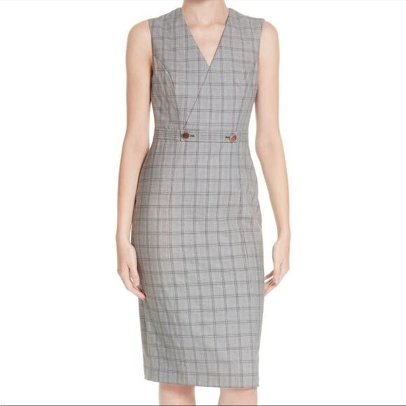 NWT Ted Baker Gray Check Ristad Dress 14 - Picture 1 of 11